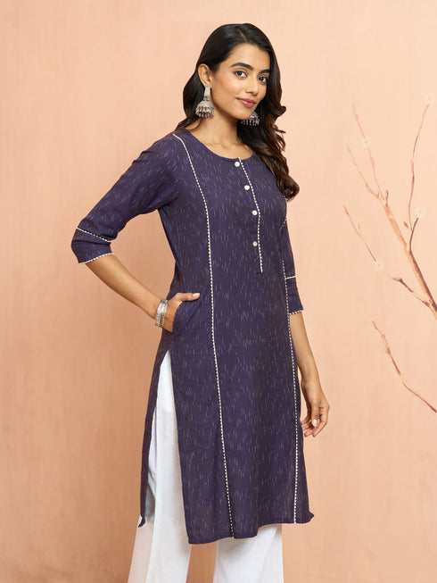 Women's Purple Cotton Ikkat Kurta